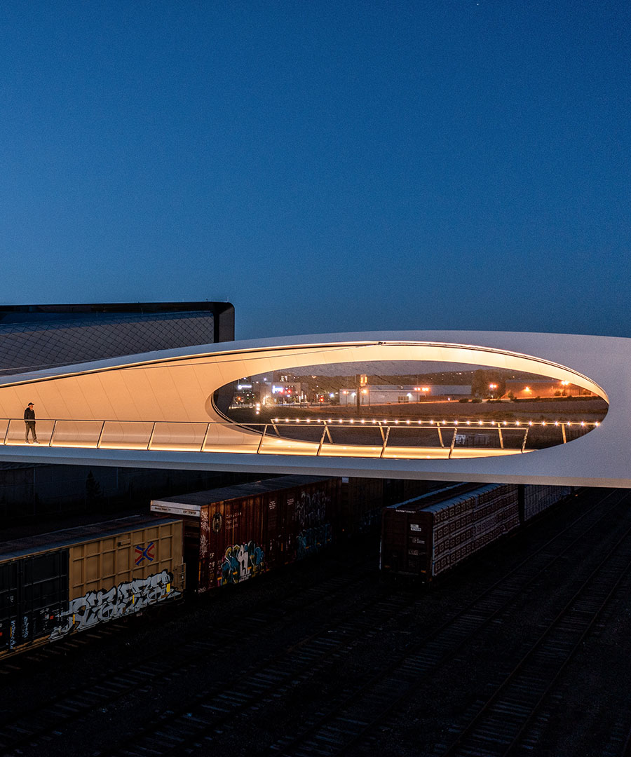 Downtown walking bridge at night
