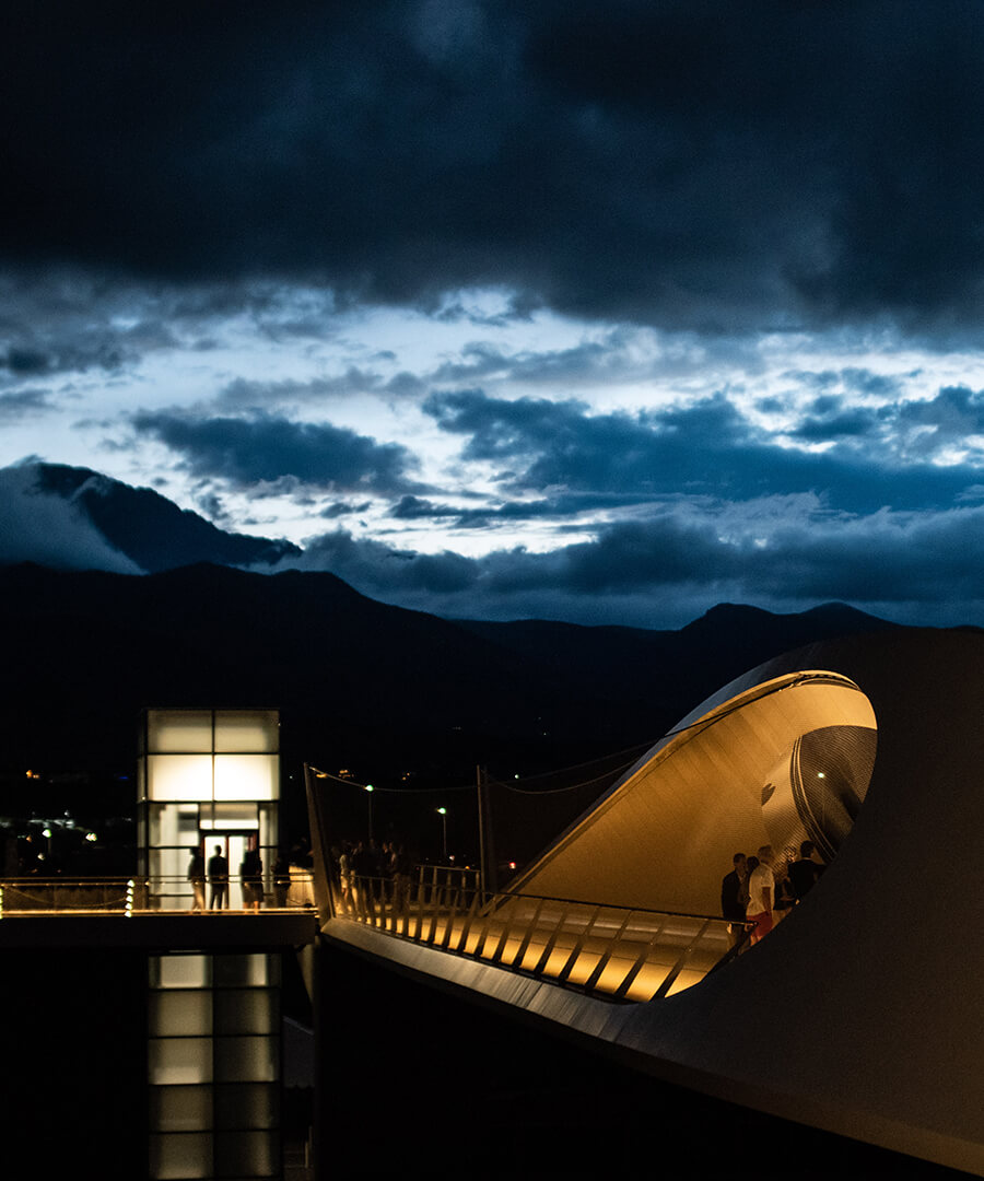 Park Union Bridge and walking path overlooking mountain range