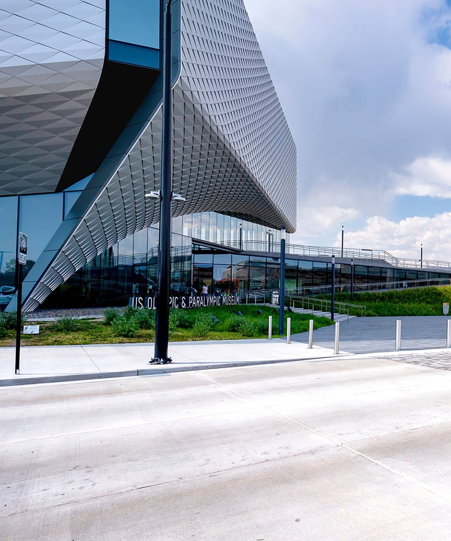 Street view of US Olympic Museum entrance in Colorado Springs