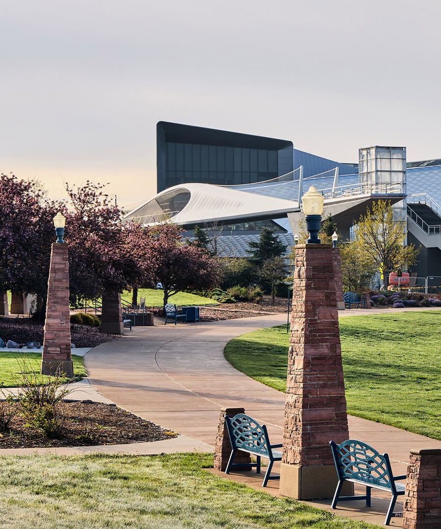 America the Beautiful Park with walkway leading to the US Olympic Museum